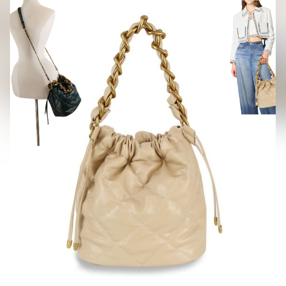 #57084 FABULOUS Drawstring Hobo Handbag-BEIGE